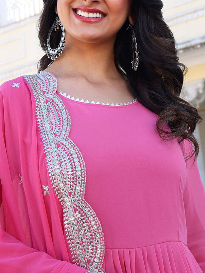 KALINI Women Layered Thread Work Kurta with Pyjamas & With Dupatta