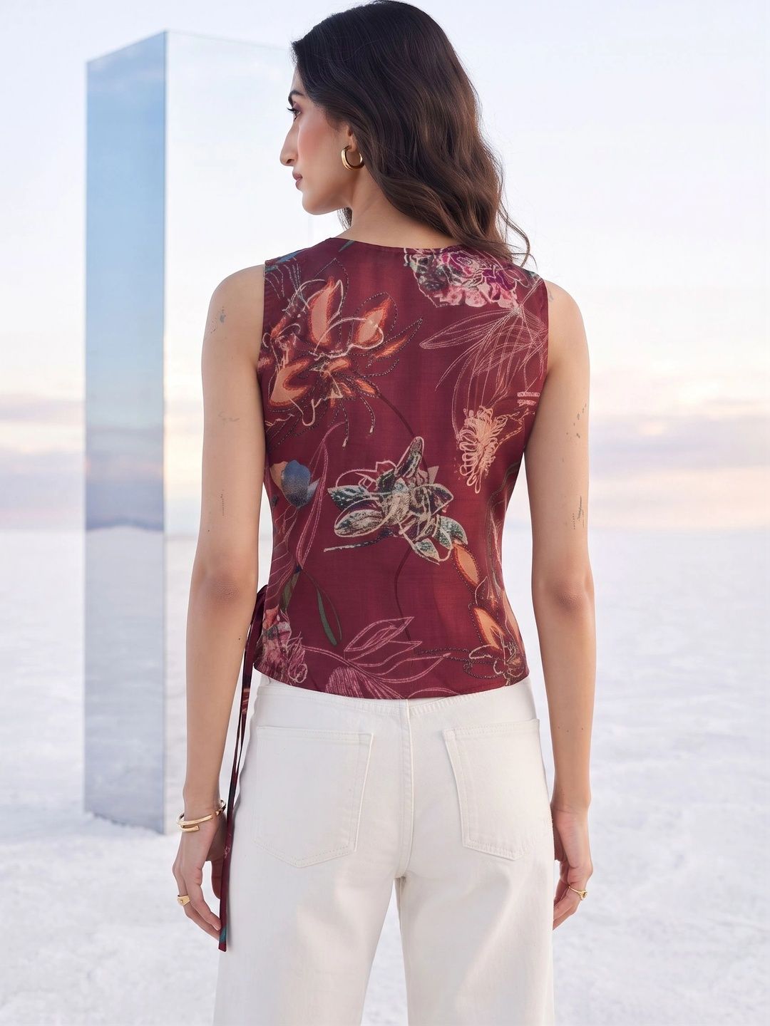 Mamicha Floral Print Wrap Top