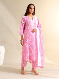 Mamicha Women Printed Pure Cotton Kurta with Trousers & With Dupatta