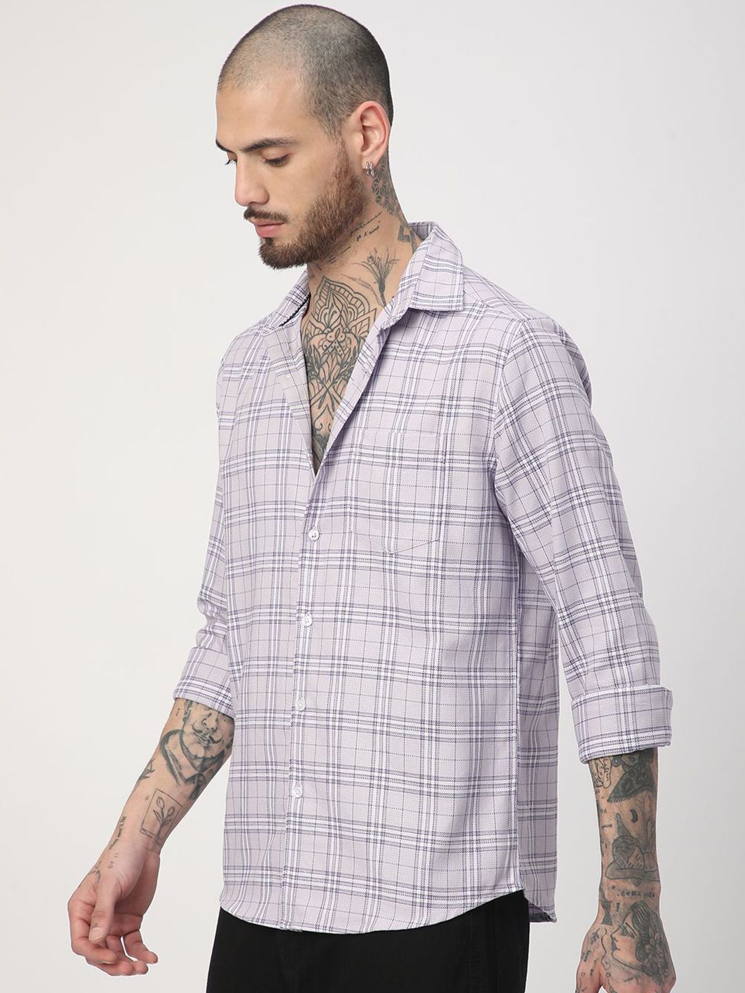 VASTRADO Men Classic Slim Fit Opaque Checked Casual Shirt
