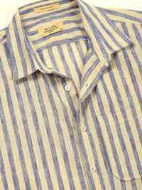Thomas Scott Men Premium Spread Collar Vertical Striped Linen Slim Fit Casual Shirt
