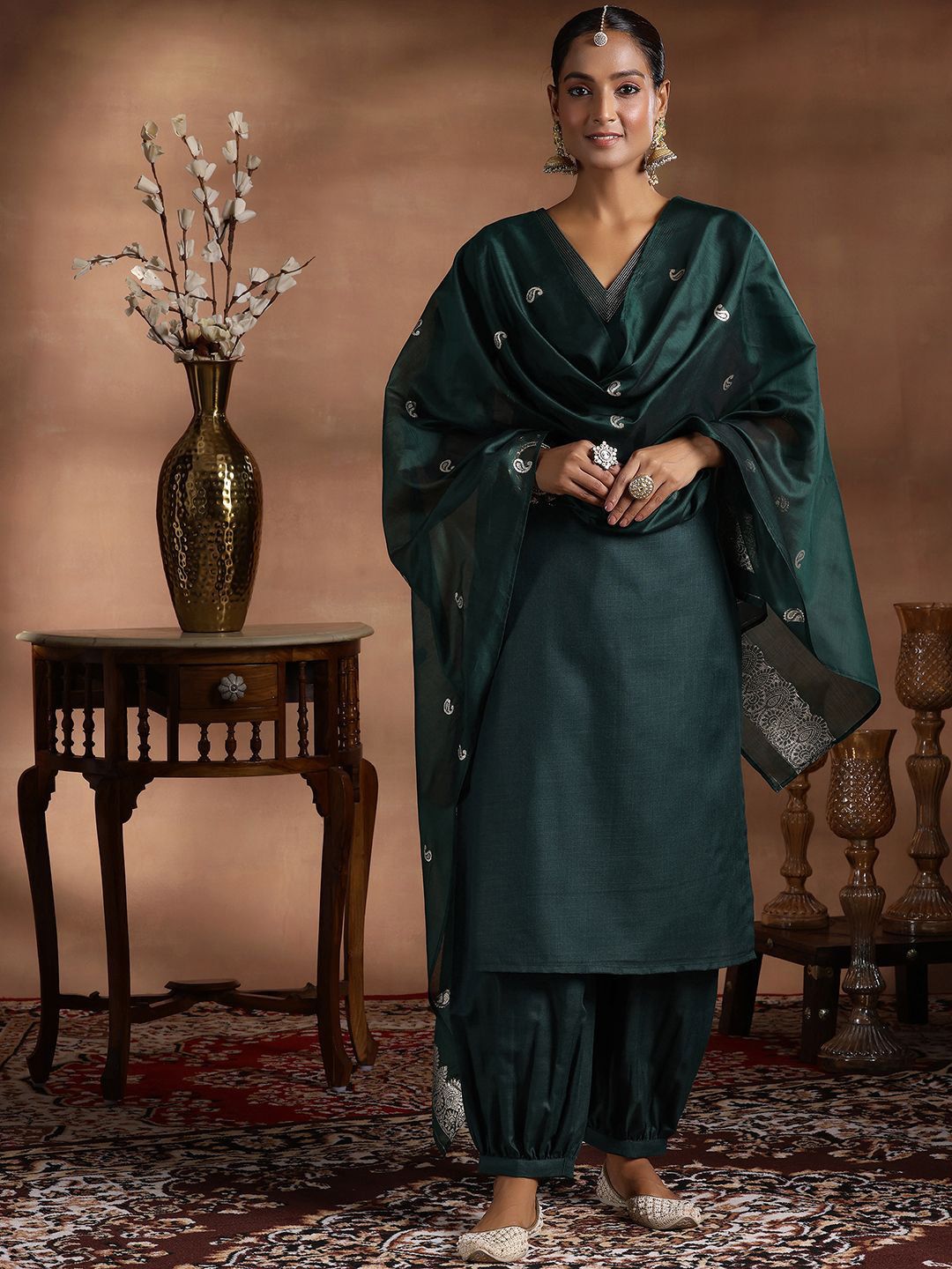 Libas V-Neck Kurta with Salwar & Dupatta