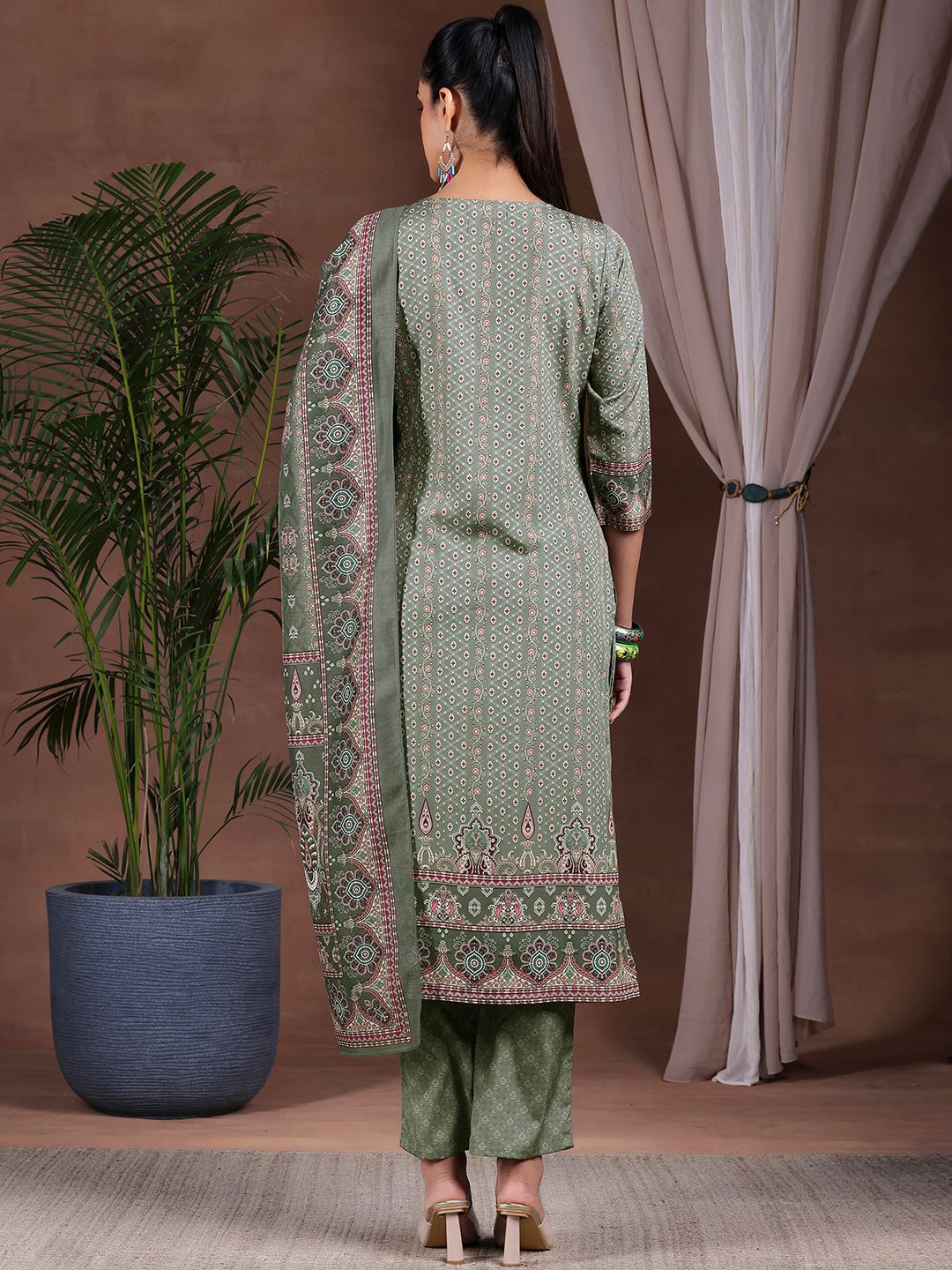 Libas Ethnic Motifs Printed Keyhole Neck Straight Kurta with Trousers & Dupatta
