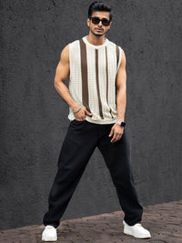Powerlook Striped Round Neck Sleeveless T-Shirt