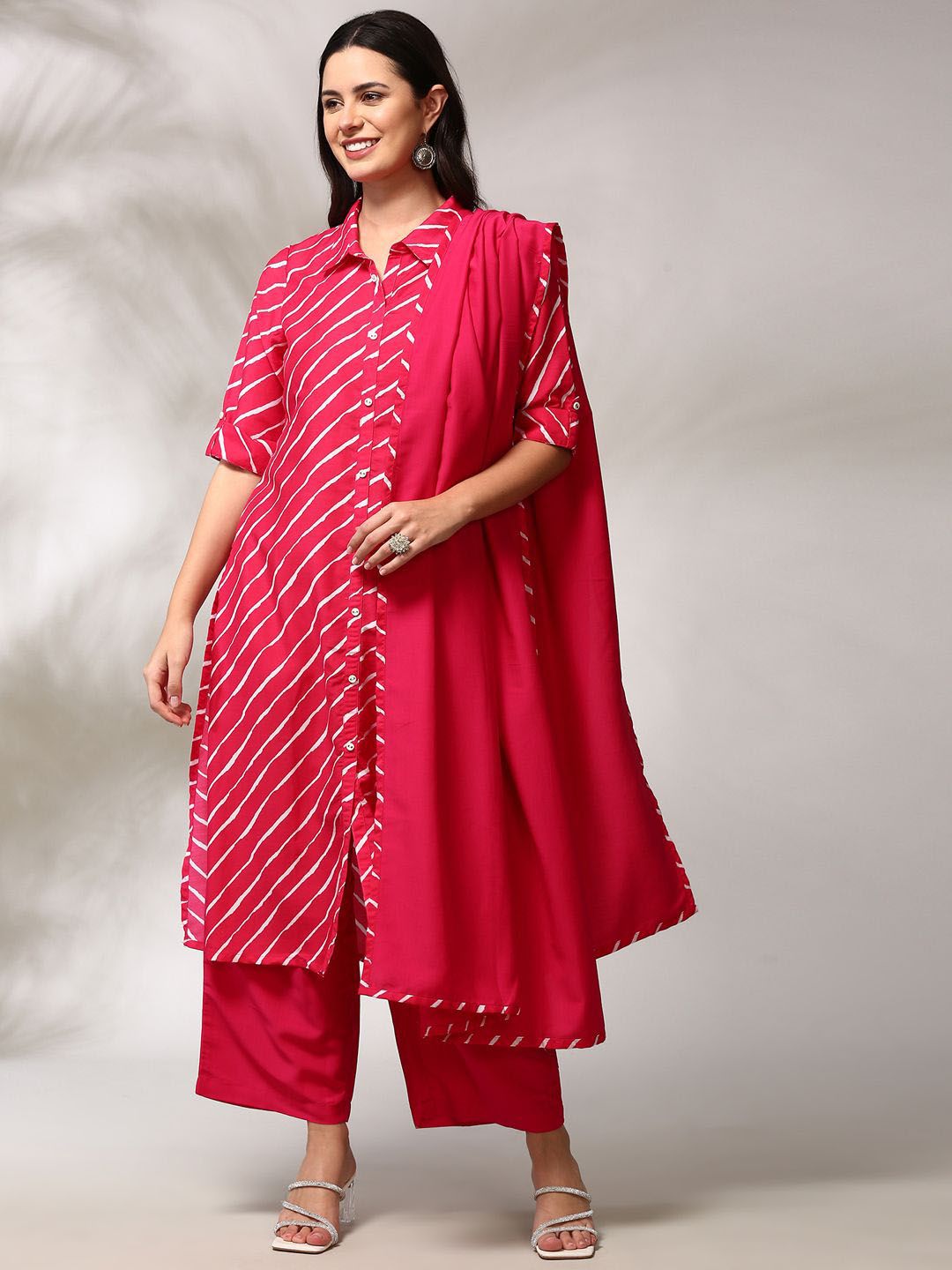Anouk Leheriya Regular A-Line Kurta with Trousers & Dupatta