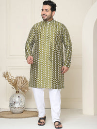 SOJANYA PLUS Floral Embroidered Thread Work Silk Cotton Straight Kurta with Pyjamas