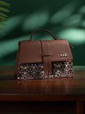 ZOUK Floral Printed Structured Satchel with Cut Work