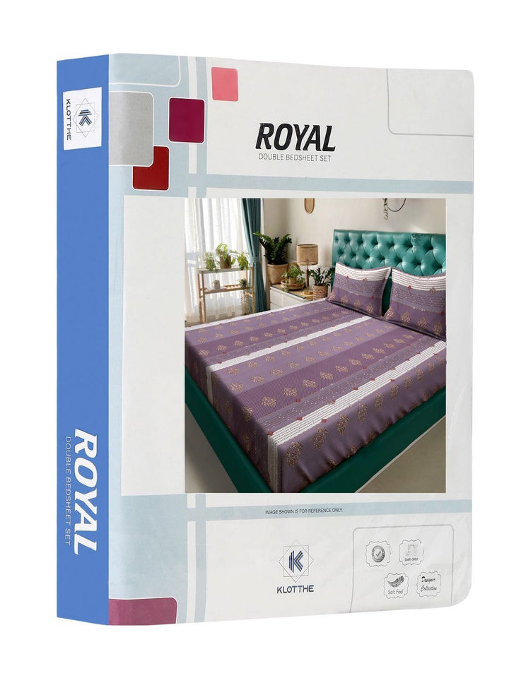 KLOTTHE Jaipuri Purple Ethnic Motifs Cotton 300 TC King Fine Bedsheet with 2 Pillow Covers-250 x 225 cm