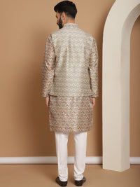 Anouk Beige Woven Design Striped Regular Straight Kurta With Churidar