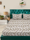 Aura Beige & Grey Floral 300 TC Fitted Double King Bedsheet Set 2.50 m x 2.25 m