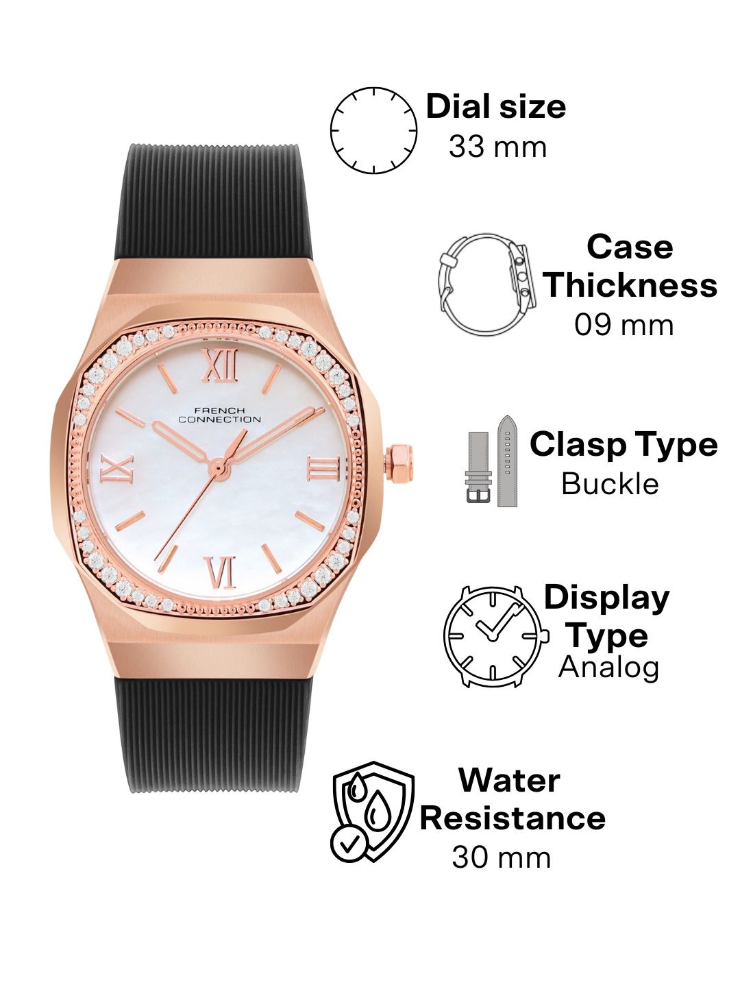 French Connection Women Dial & Bracelet Style Straps Analogue Watch FCH002BL-R