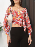 DressBerry Sweet Serenity Floral Print Tie-Up Crop Top