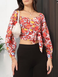 DressBerry Sweet Serenity Floral Print Tie-Up Crop Top