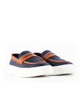 MONKSTORY Men Dual Tone Chunky Luxe Slip-On Sneakers Midnight Blue/Tan
