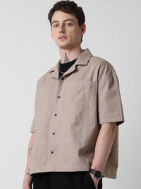 VASTRADO Men Classic Cuban Collar Solid Cotton Oversized Casual Shirt
