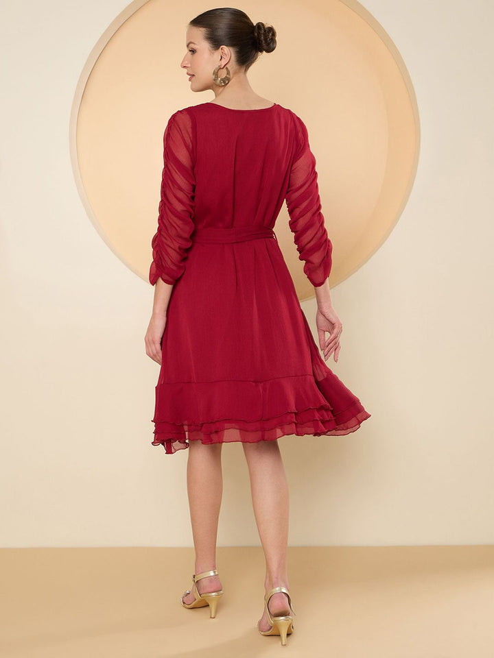 Antheaa Women Chiffon Fit & Flare Embellished Dress