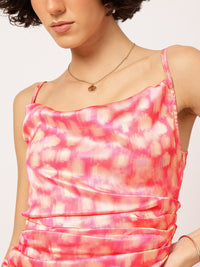 DressBerry Dainty Print Ruched Satin-Finish Mini Dress