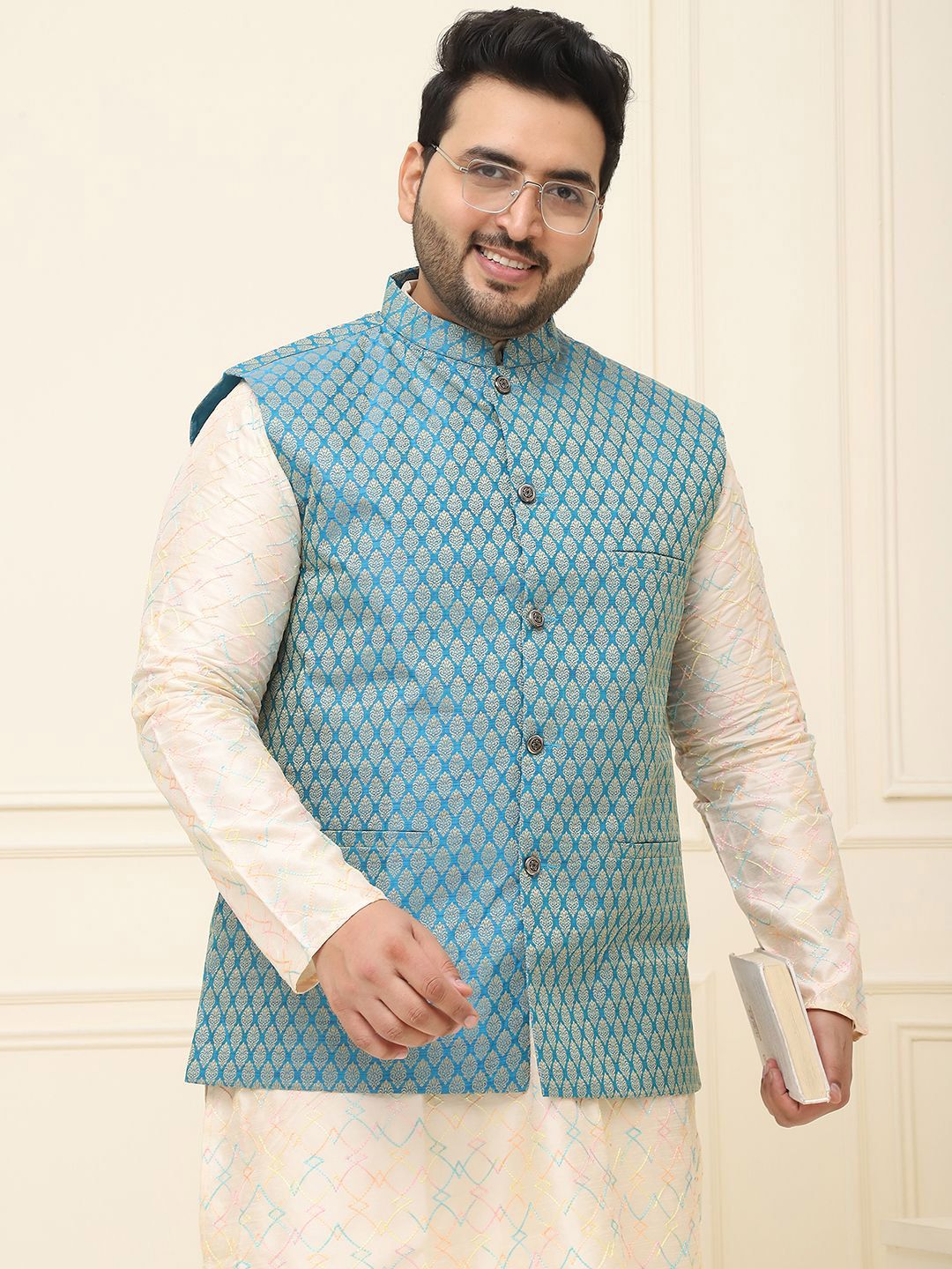 SOJANYA PLUS Men Printed Nehru Plus Size Jacket