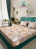Myntra Elegant Homes Orange & White Geometric 400 TC King Cadar dengan 2 Sarung Bantal