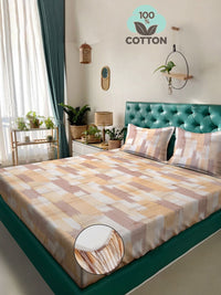 Myntra Elegant Homes Orange & White Geometric 400 TC King Cadar dengan 2 Sarung Bantal