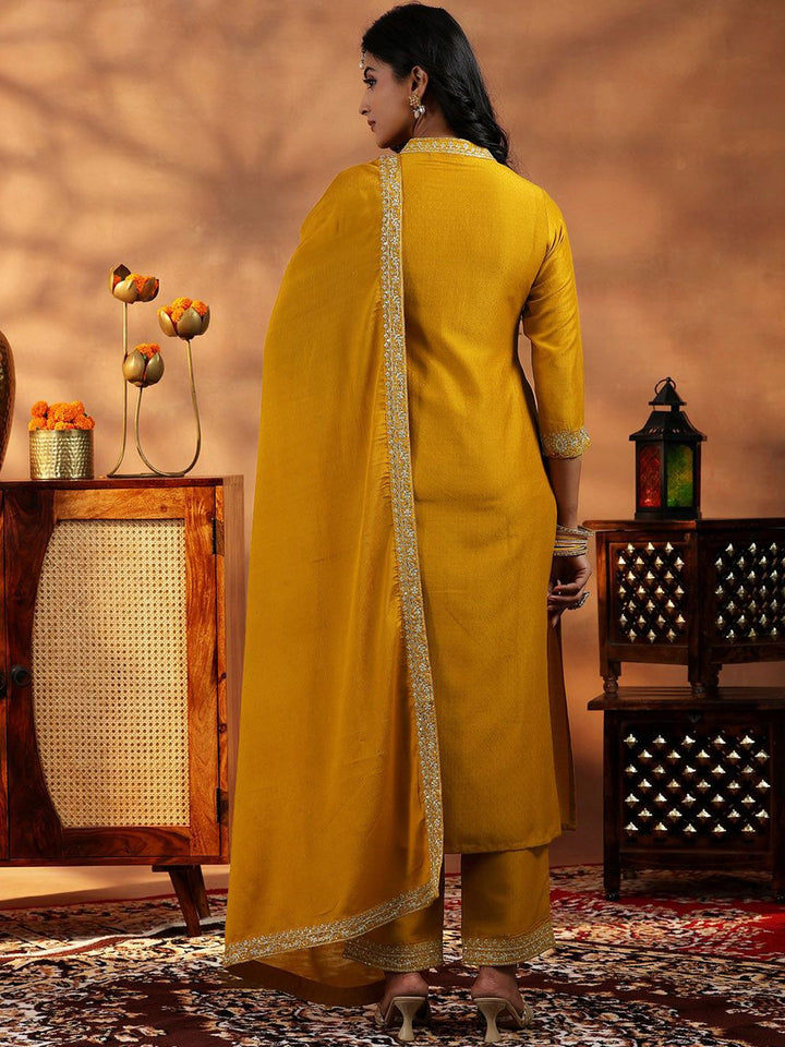 Libas Floral Embroidered Zari Yoke Design Panelled A Line Kurta with Palazzos & Dupatta
