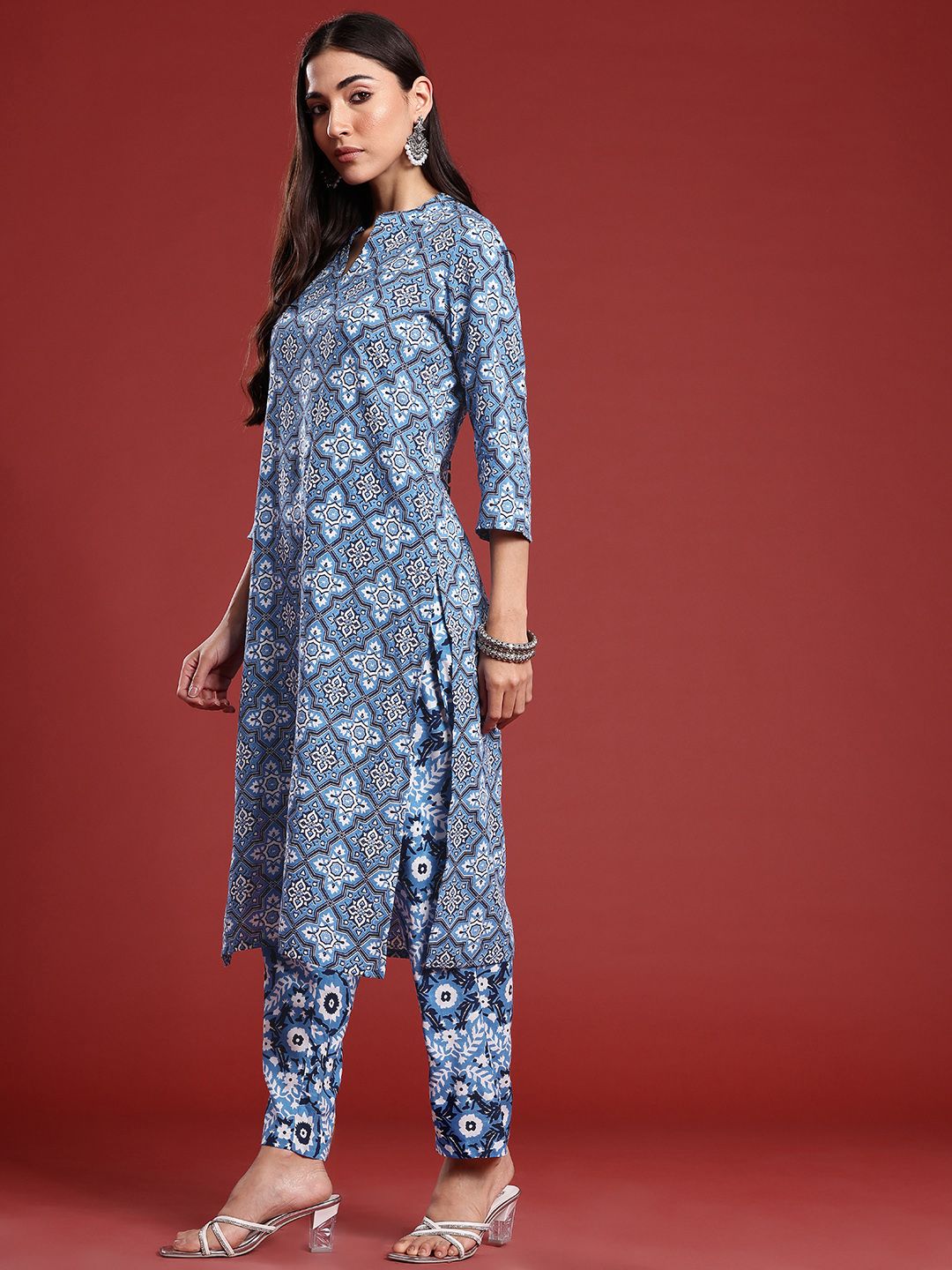 Anouk Ethnic Motifs Printed Regular Kurta with Trousers & With Dupatta