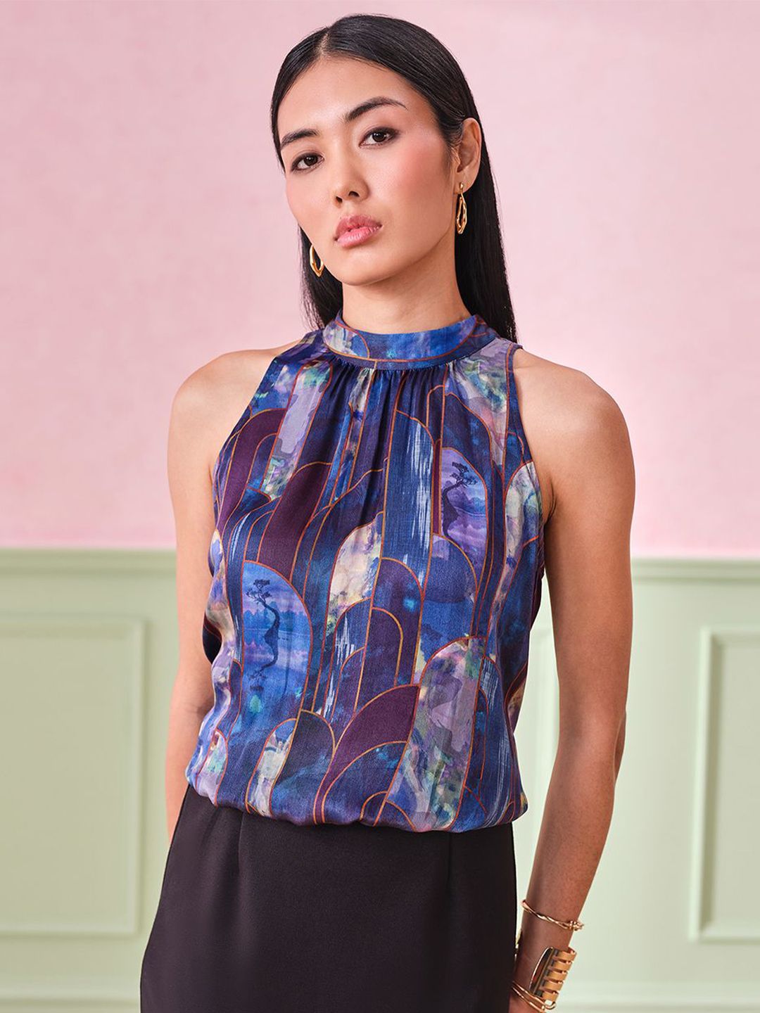 AND Women Abstract Printed High Neck Top