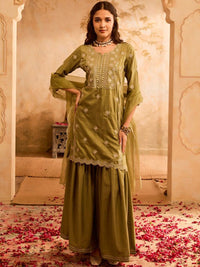 Bani Women Floral Embroidered Sequinned Straight Kurta with Palazzos & Dupatta