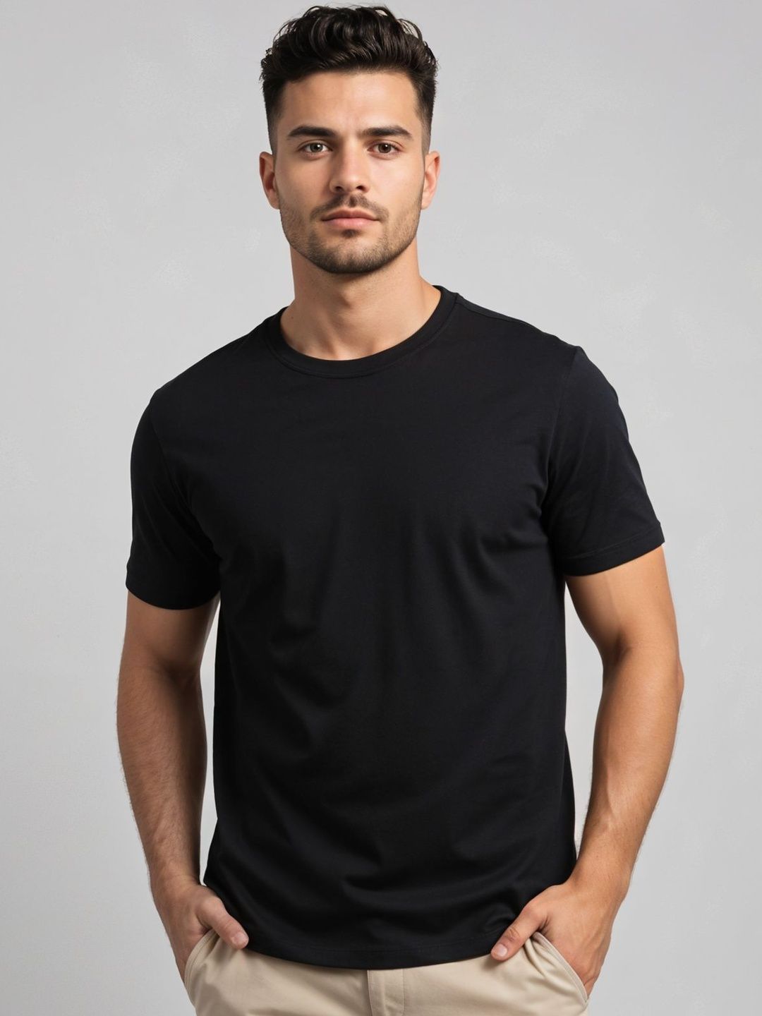 ADRO Round Neck Short Sleeves Skin-Friendly Regular Fit Casual T-shirt