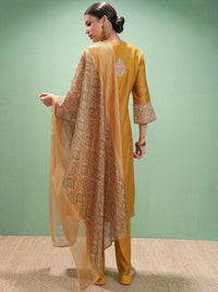 Vishudh Women Ethnic Motifs Embroidered Regular Thread Work Kurta with Trousers & With Dupatta