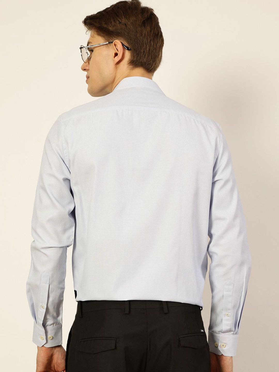 Thomas Scott Men Smart Spread Collar Micro Checked Cotton Formal Shirt