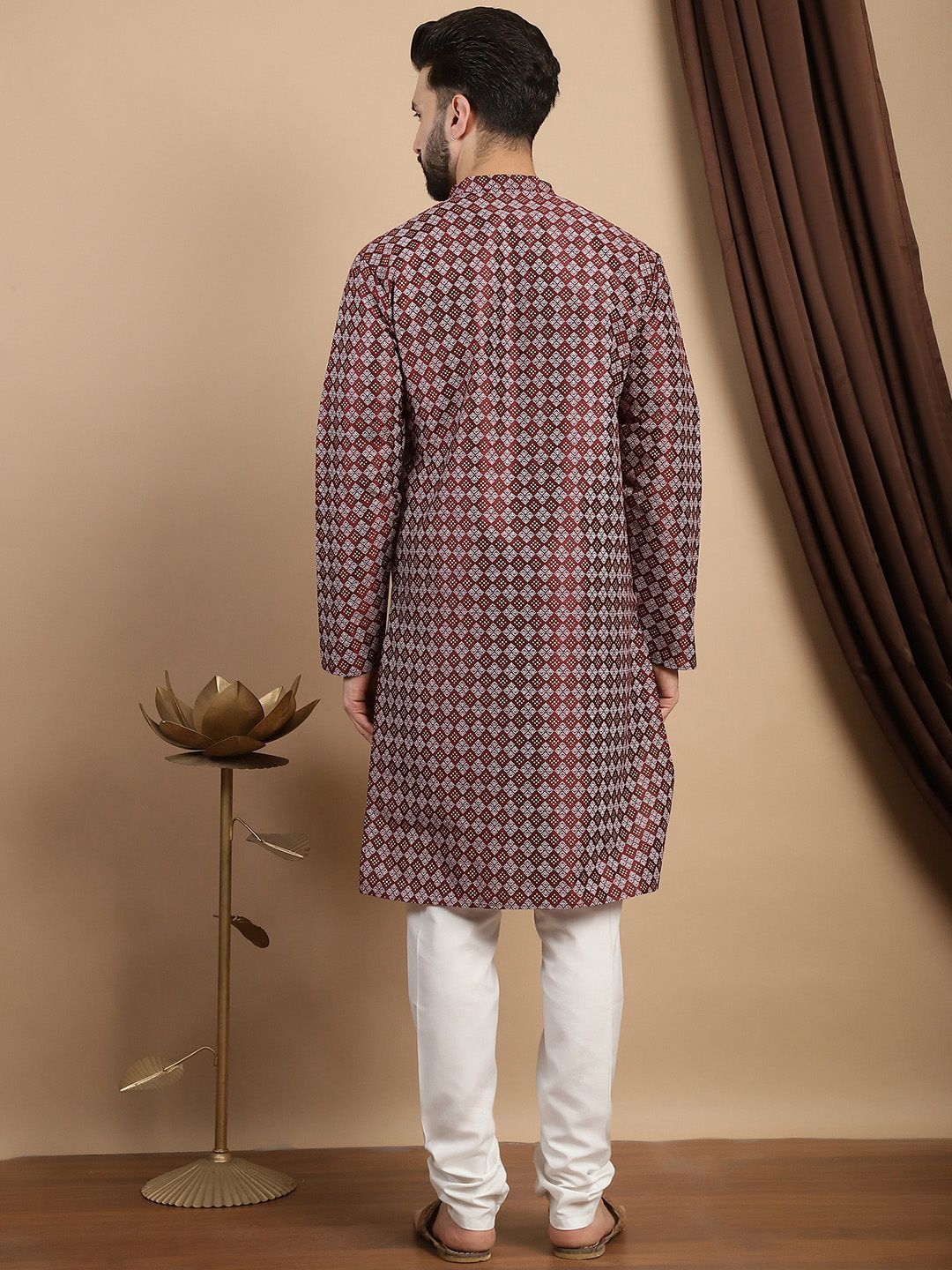 Anouk Geometric Printed Mandarin Collar Regular Straight Kurta With Churidar