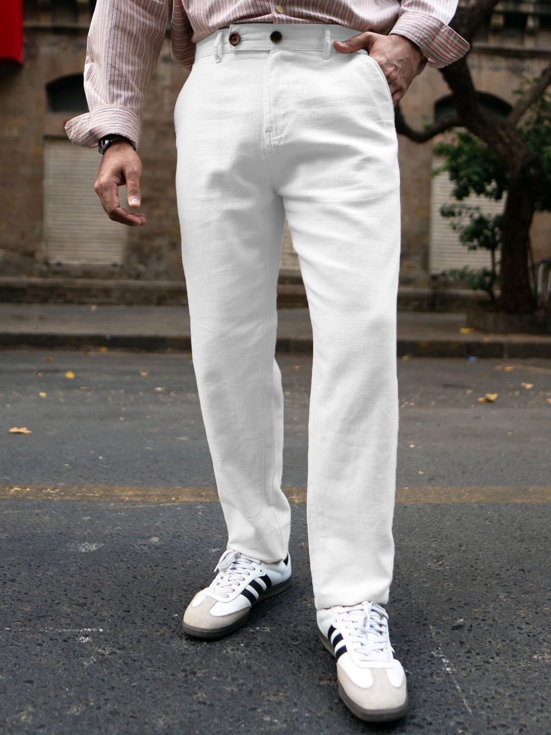 Powerlook Men White Cotton Mid-Rise Regular Fit Trouser