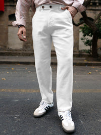 Powerlook Men White Cotton Mid-Rise Regular Fit Trouser