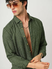 VASTRADO Men Classic Spread Collar Textured Cotton Slim Fit Casual Shirt