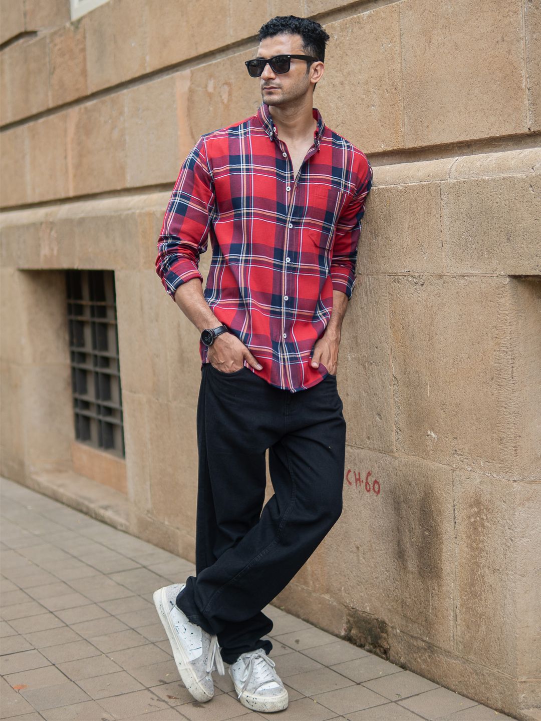 Powerlook Men Tartan Checked Button-Down Collar Pure Cotton Casual Shirt