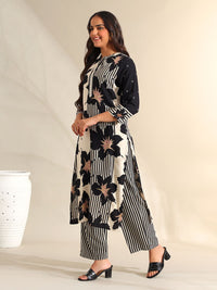 Mamicha Women Floral Printed Regular Beads and Stones Pure Cotton Kurta with Palazzos