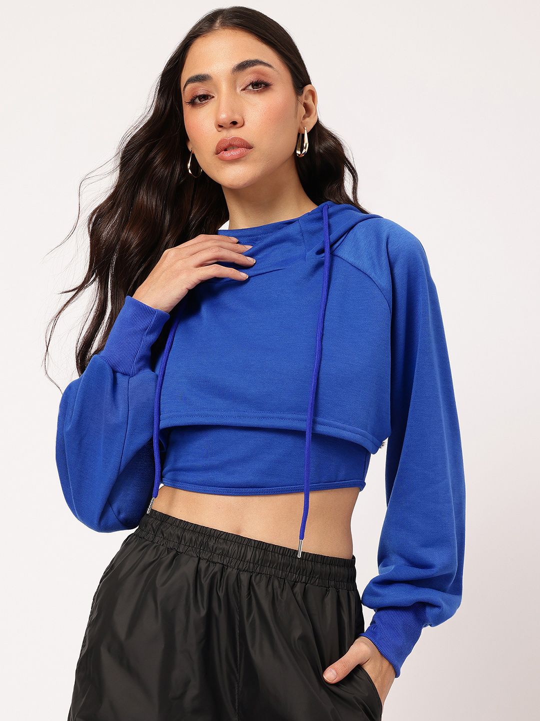 DressBerry Opulent Overlays Raglan Hooded Layered Crop Top