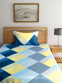 Myntra Elegant Homes Blue & Yellow Printed 300 TC Single Bedsheet Set 2.25 m x 1.50 m