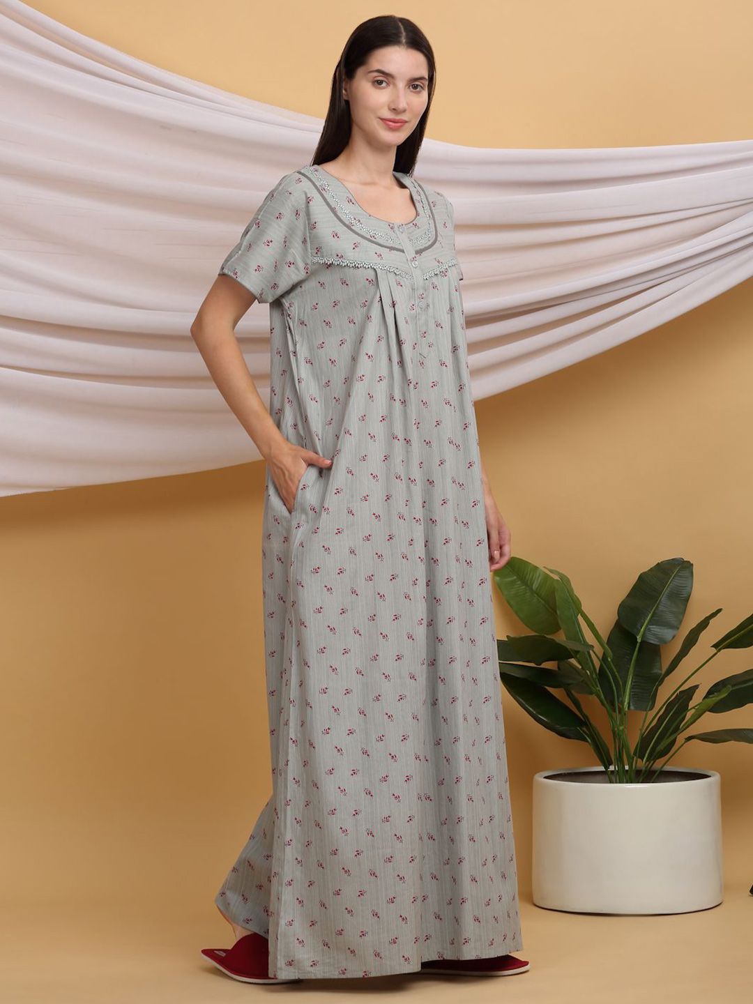 Sweet Dreams Floral Printed Pure Cotton Maxi Nightdress