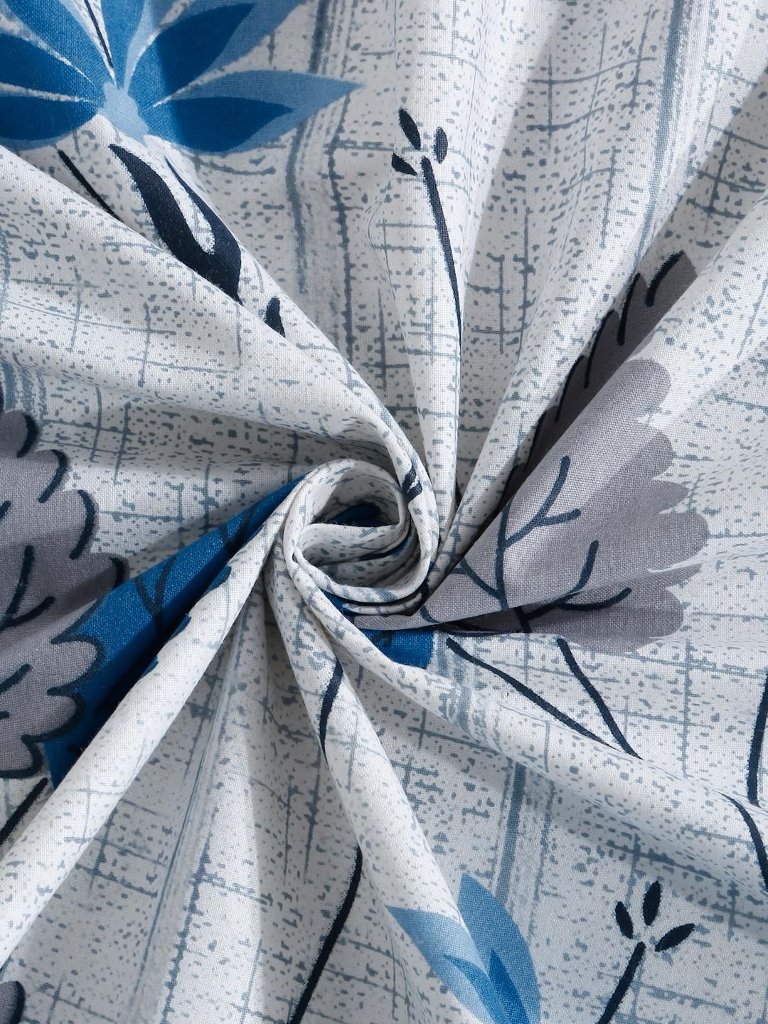 KLOTTHE Blue And Grey Floral Printed Cotton 400 TC Double Bedsheet Set 2.50 m x 2.20 m