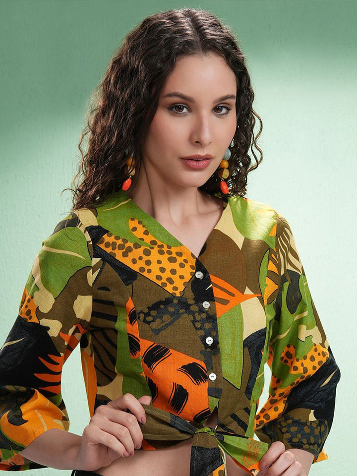 Vishudh Print Flared Sleeve Cotton Crop Top