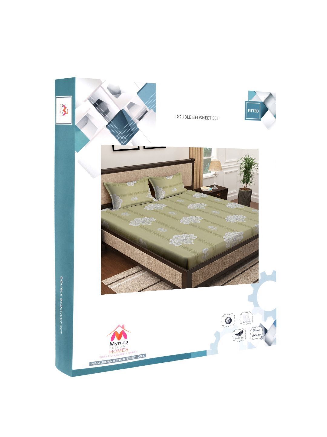 Myntra Elegant Homes Olive Ethnic Motifs Pure Cotton 400 TC Fitted King Superfine Bedsheet with 2 Pillow Covers-250 x 225 cm