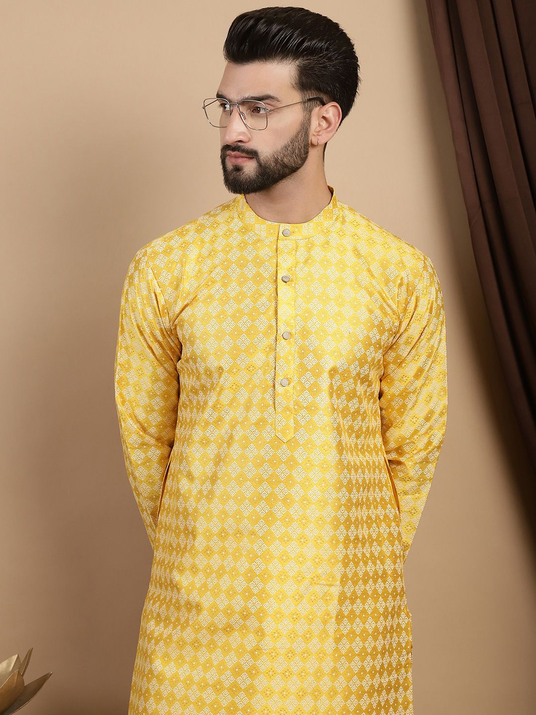 Anouk Floral Printed Mandarin Collar Regular Straight Kurta With Churidar
