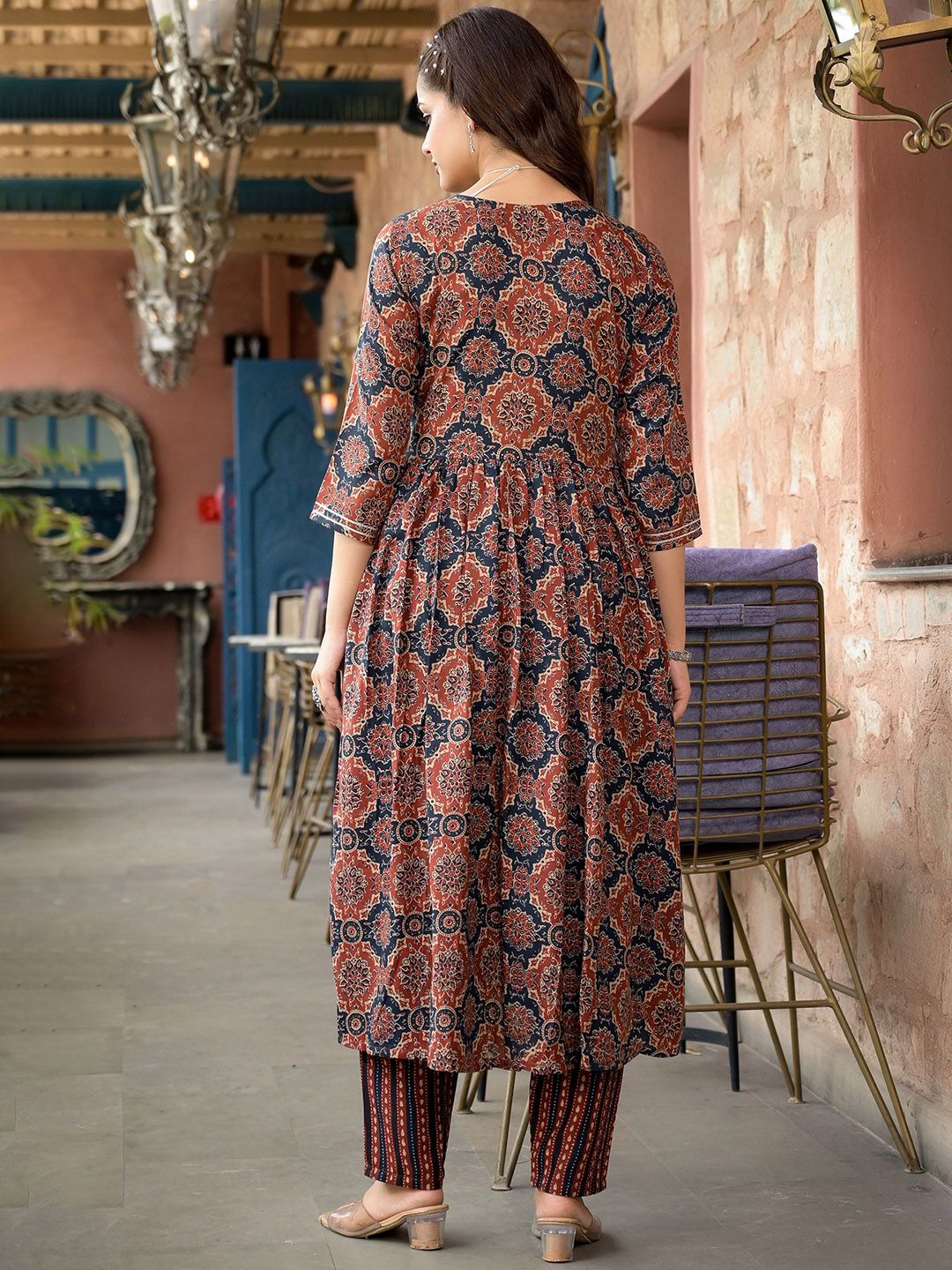 KALINI Ethnic Motifs Printed A-Line Kurta with Trousers & Dupatta