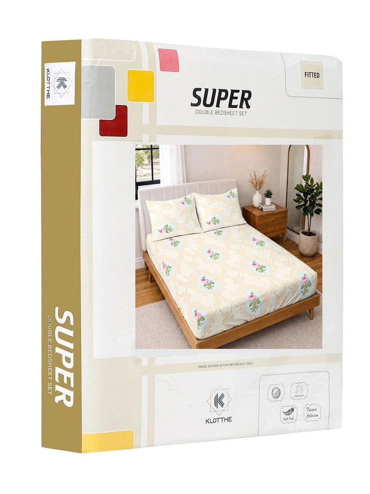 KLOTTHE Floral 300 TC Cadar King Berwarna Krim dengan 2 Sarung Bantal