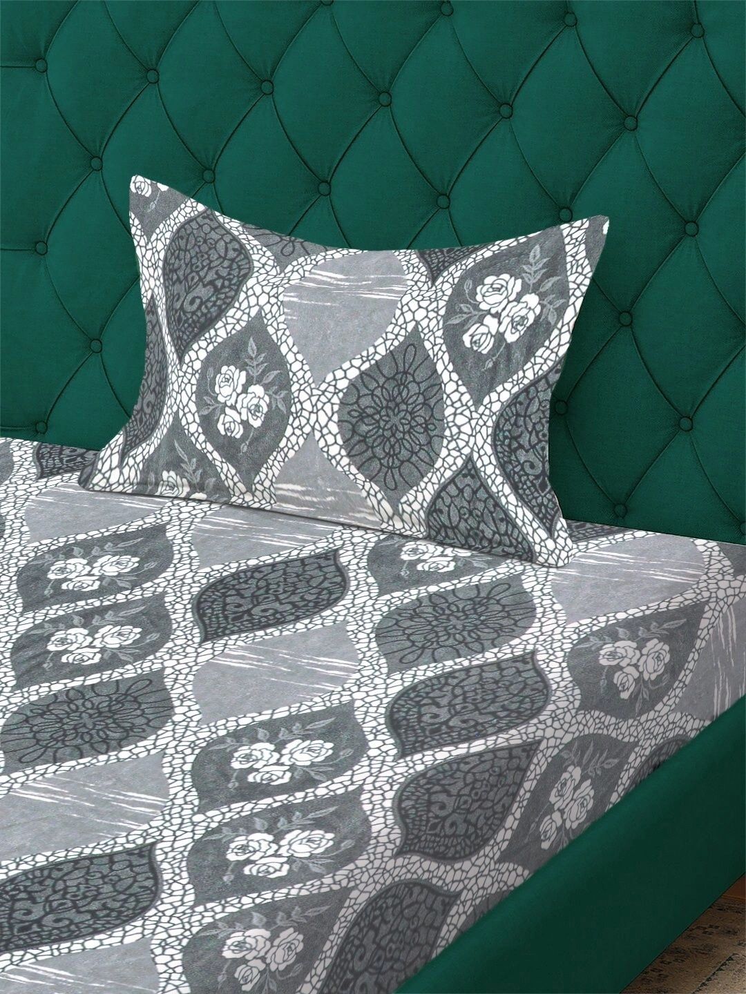 Myntra Elegant Homes Grey Geometric Wool 300 TC Single Bedsheet Set- 225X150 cm