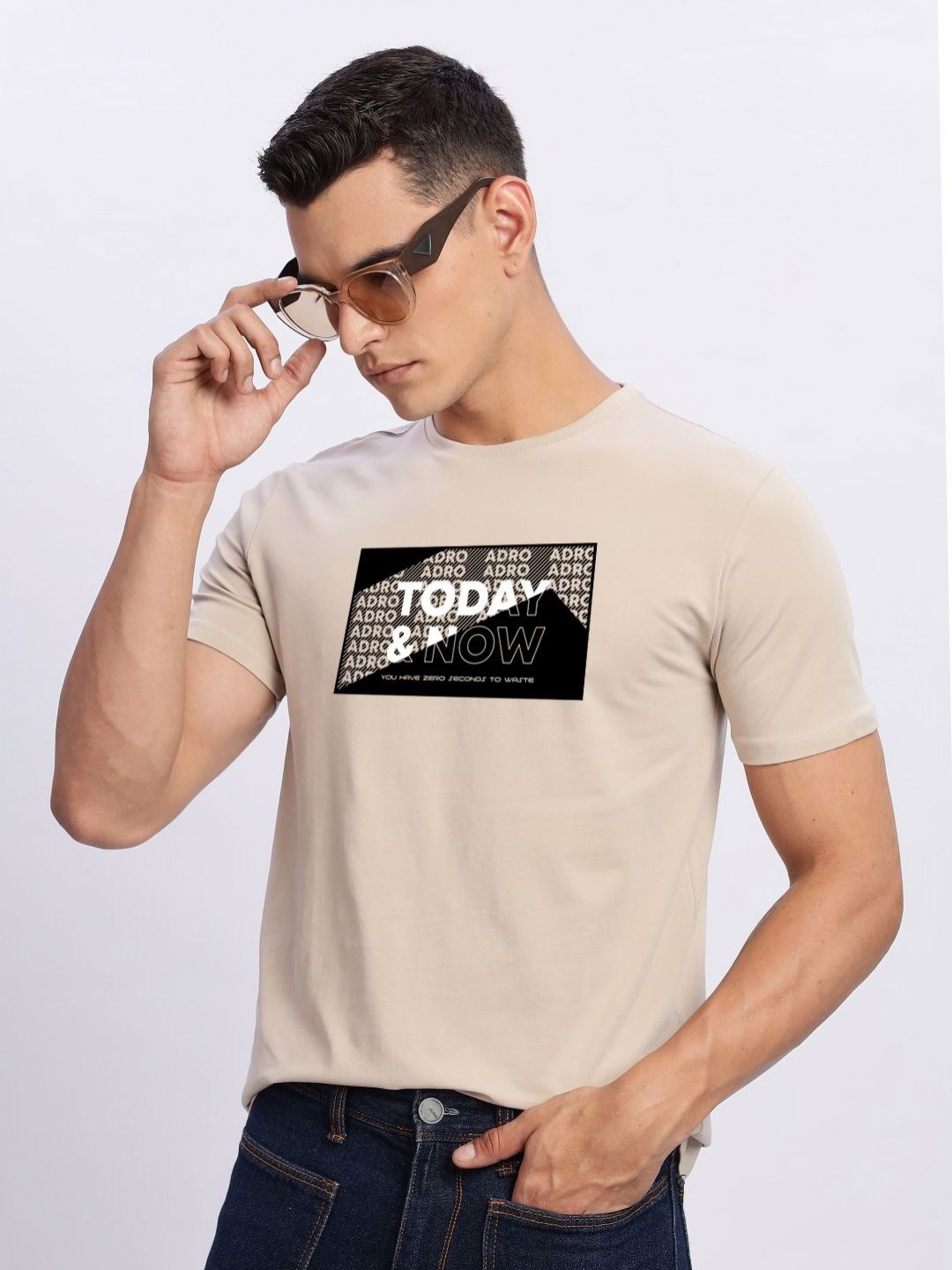 ADRO Typography Printed Round Neck Cotton T-shirt