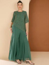 Antheaa Embellished  Round Neck Top & Palazzo Co-Ords