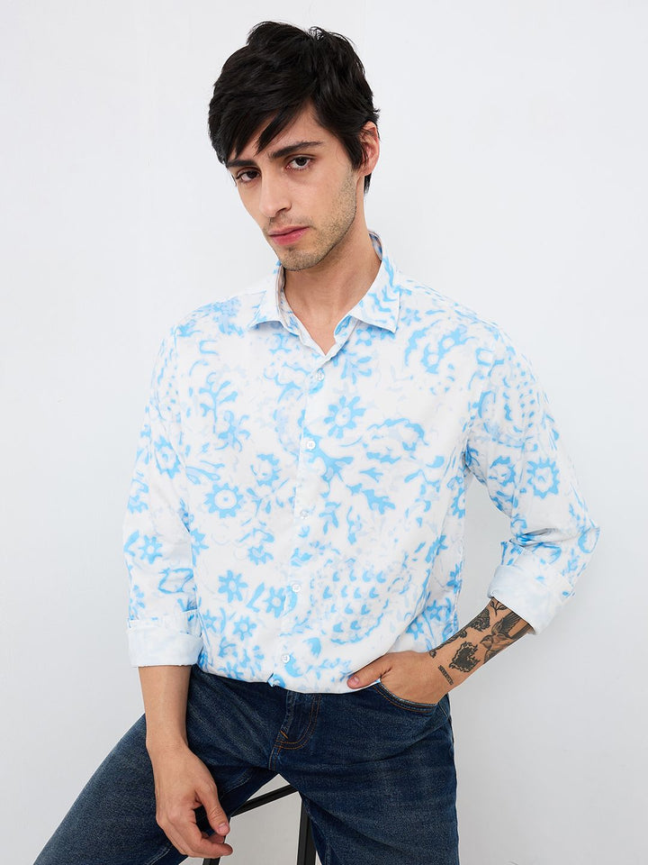 SPYKAR Men Slim Fit Spread Collar Floral Printed Cotton Casual Shirt